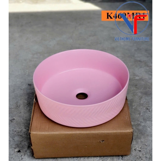 Lavabo đặt bàn nghệ thuật màu hồng hình tròn
