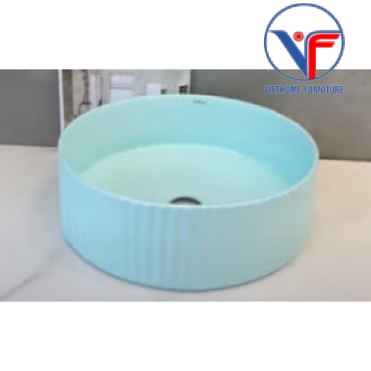 Lavabo đặt bàn nghệ thuật màu xanh hình tròn