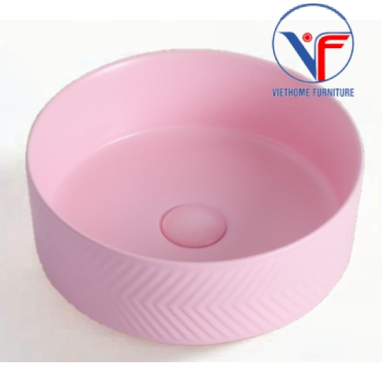 Lavabo đặt bàn nghệ thuật màu hồng hình tròn