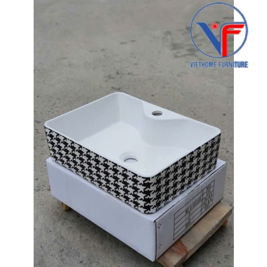 Lavabo Đặt Bàn Hoa Văn Ziczac Trắng Đen 