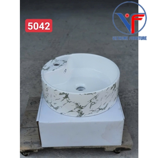 Lavabo đặt bàn nghệ thuật hình tròn vân đá