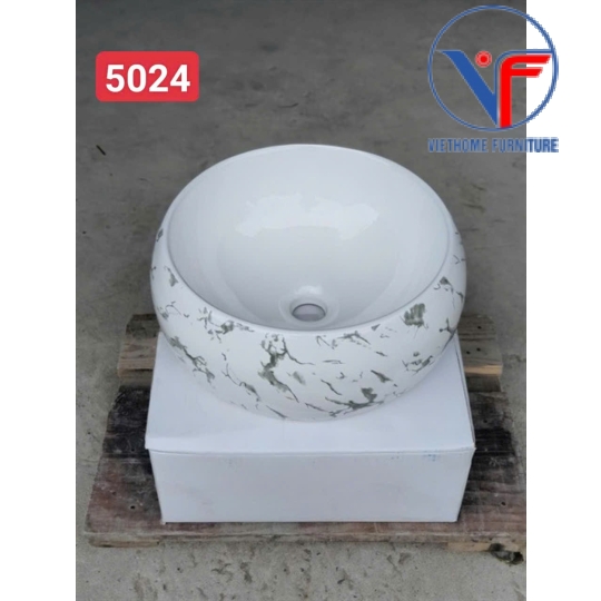 Chậu lavabo dương bàn vân đá trắng đen