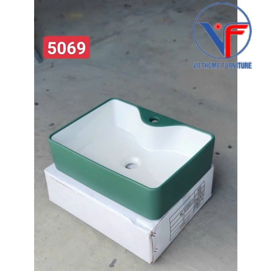 Lavabo Rửa Mặt Đặt Bàn Sứ Chữ Nhật Xanh Ngọc Bích