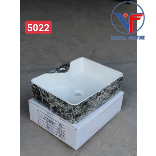 Bồn Lavabo Rửa Mặt Đặt Bàn Sứ Chữ Nhật Họa Tiết vân đen khói