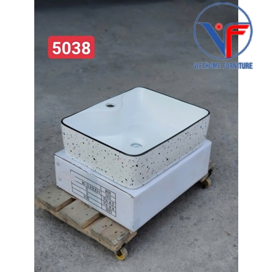 Bồn Lavabo Rửa Mặt Đặt Bàn Sứ Chữ Nhật Họa Tiết chấm bi nhiều màu