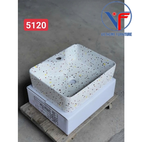 Bồn Lavabo Rửa Mặt Đặt Bàn Sứ Chữ Nhật Họa Tiết Đốm Vân Đá