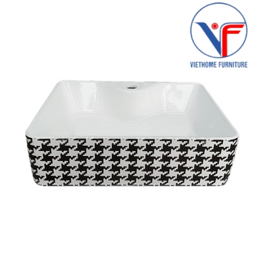 Lavabo Đặt Bàn Hoa Văn Ziczac Trắng Đen 