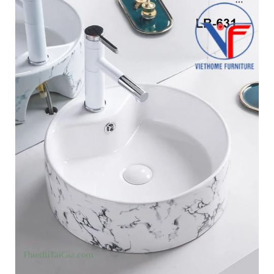 Lavabo đặt bàn nghệ thuật hình tròn vân đá