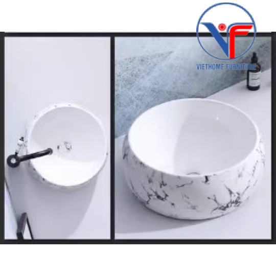 Chậu lavabo dương bàn vân đá trắng đen