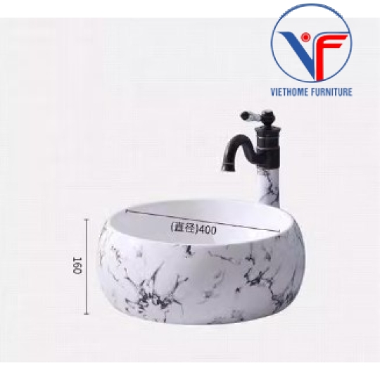 Chậu lavabo dương bàn vân đá trắng đen