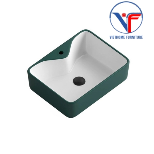 Lavabo Rửa Mặt Đặt Bàn Sứ Chữ Nhật Xanh Ngọc Bích