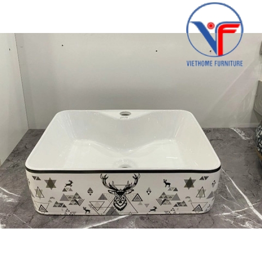 Lavabo Rửa Mặt Đặt Bàn hoa văn Tuần lộc