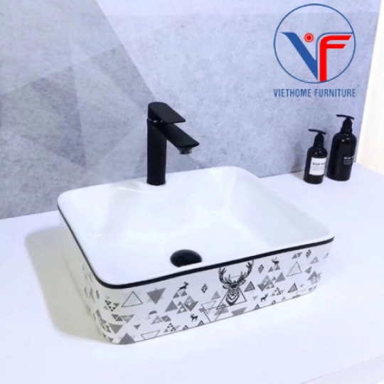 Lavabo Rửa Mặt Đặt Bàn hoa văn Tuần lộc