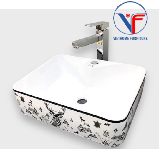 Lavabo Rửa Mặt Đặt Bàn hoa văn Tuần lộc