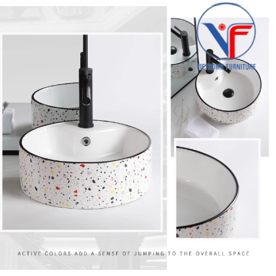 Chậu rửa mặt lavabo Đặt Bàn họa tiết chấm bi nhiều màu
