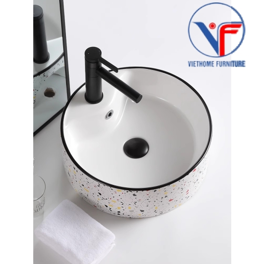 Chậu rửa mặt lavabo Đặt Bàn họa tiết chấm bi nhiều màu