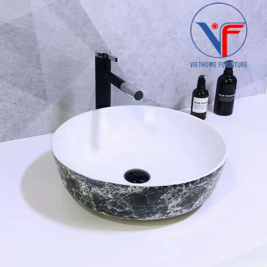 Chậu lavabo rửa mặt chất liệu sứ họa tiết