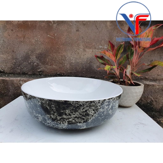 Chậu lavabo rửa mặt chất liệu sứ họa tiết