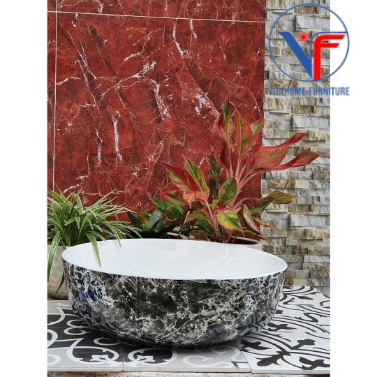Chậu lavabo rửa mặt chất liệu sứ họa tiết
