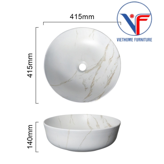 Chậu lavabo rửa mặt chất liệu sứ họa tiết vân xám nâu đỏ