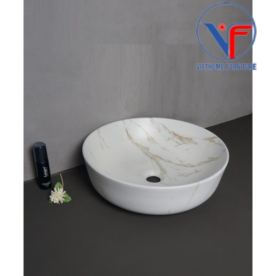 Chậu lavabo rửa mặt chất liệu sứ họa tiết vân xám nâu đỏ