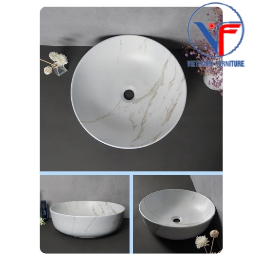 Chậu lavabo rửa mặt chất liệu sứ họa tiết vân xám nâu đỏ