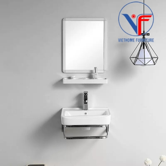 BỘ 4 MÓN KHUNG KỆ LAVABO + CHẬU LAVABO + KỆ GƯƠNG + GƯƠNG
