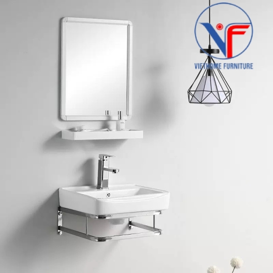 BỘ 4 MÓN KHUNG KỆ LAVABO + CHẬU LAVABO + KỆ GƯƠNG + GƯƠNG