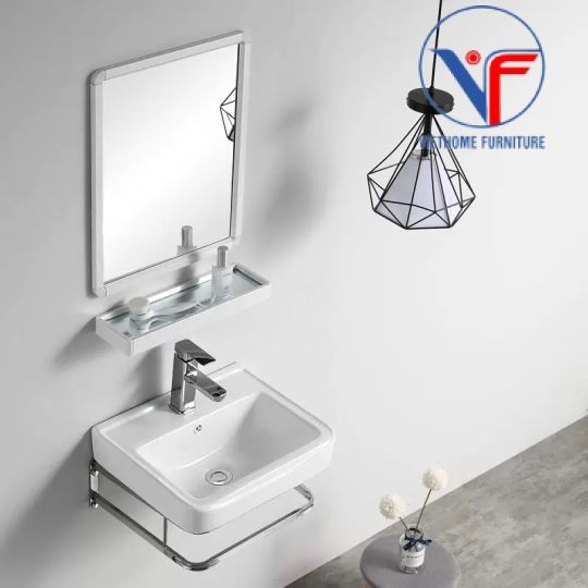 BỘ 4 MÓN KHUNG KỆ LAVABO + CHẬU LAVABO + KỆ GƯƠNG + GƯƠNG