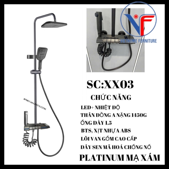 SEN CÂY TẮM ĐỨNG PHUN MƯA 2 ĐƯỜNG NƯỚC NÓNG LẠNH NÚT PHÍM ĐÀN CÓ ĐÈN LED HIỂN THỊ NHIỆT ĐỘ MẶT TRÊN CỦ SEN