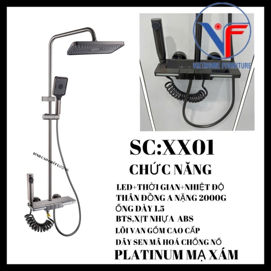 SEN CÂY TẮM ĐỨNG PHUN MƯA 2 ĐƯỜNG NƯỚC NÓNG LẠNH NÚT PHÍM ĐÀN VUÔNG CÓ ĐÈN LED HIỂN THỊ NHIỆT ĐỘ