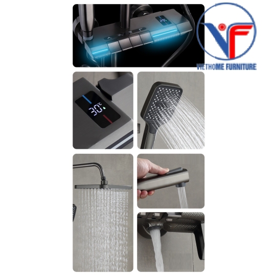 SEN CÂY TẮM ĐỨNG PHUN MƯA 2 ĐƯỜNG NƯỚC NÓNG LẠNH NÚT PHÍM ĐÀN CÓ ĐÈN LED HIỂN THỊ NHIỆT ĐỘ MẶT TRÊN CỦ SEN
