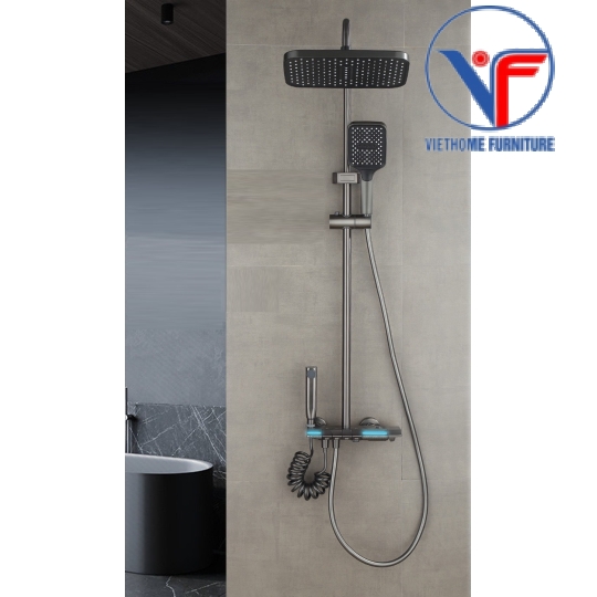SEN CÂY TẮM ĐỨNG PHUN MƯA 2 ĐƯỜNG NƯỚC NÓNG LẠNH NÚT PHÍM ĐÀN CÓ ĐÈN LED HIỂN THỊ NHIỆT ĐỘ MẶT TRÊN CỦ SEN