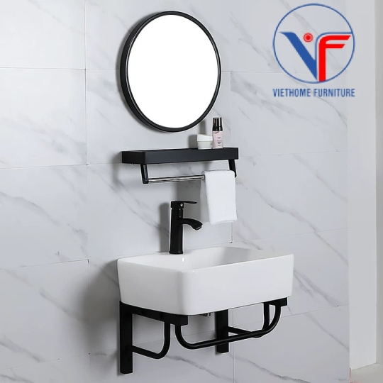 BỘ 4 MÓN CHÂN KỆ LAVABO + CHẬU LAVABO + KỆ GƯƠNG + GƯƠNG