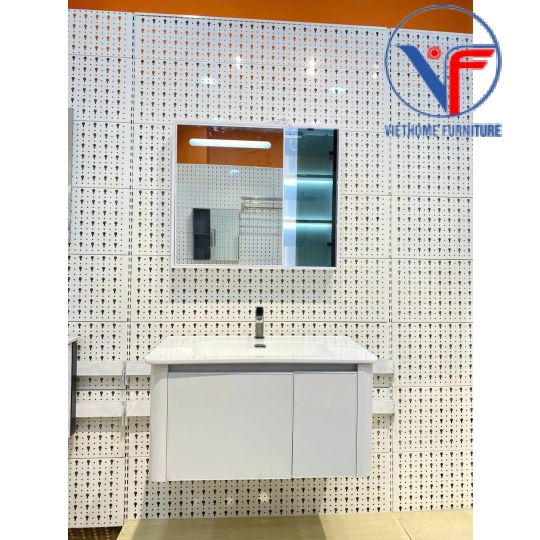Bộ tủ lavabo kèm tủ gương có đèn led cảm ứng size 80cm