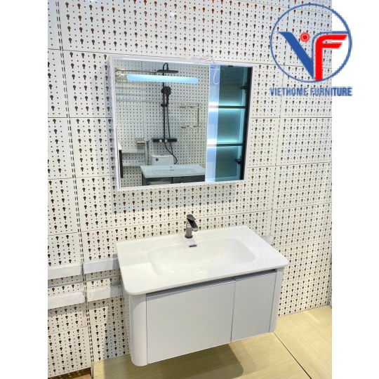 Bộ tủ lavabo kèm tủ gương có đèn led cảm ứng size 80cm
