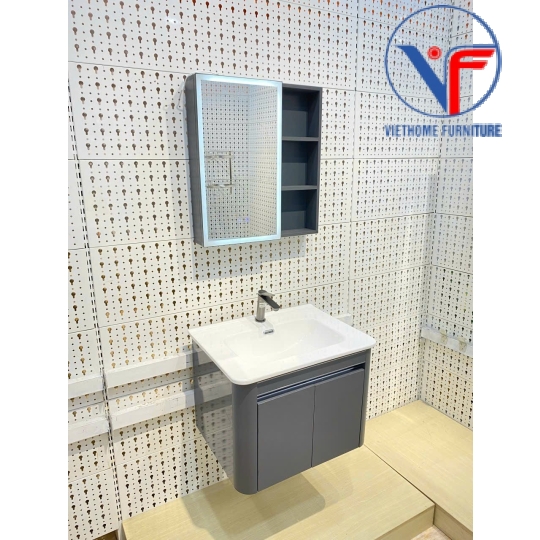 Bộ tủ lavabo kèm tủ gương có đèn led size 60cm