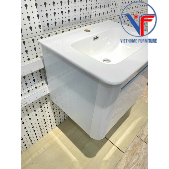 Bộ tủ lavabo kèm tủ gương có đèn led size 60cm màu trắng