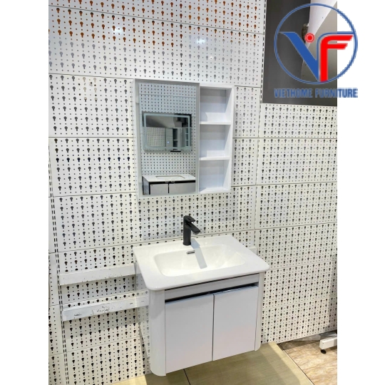 Bộ tủ lavabo kèm tủ gương có đèn led size 60cm màu trắng