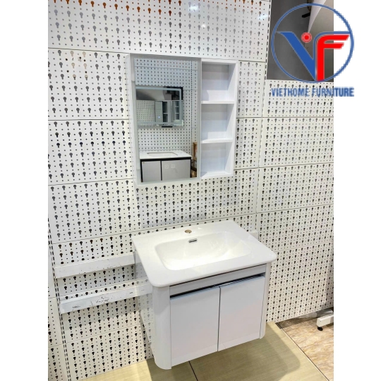 Bộ tủ lavabo kèm tủ gương có đèn led size 60cm màu trắng