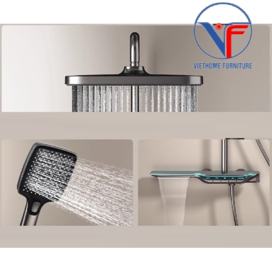 SEN CÂY TẮM ĐỨNG PHUN MƯA 2 ĐƯỜNG NƯỚC NÓNG LẠNH NÚT PHÍM CÓ ĐÈN LED HIỂN THỊ NHIỆT ĐỘ VÀ THỜI GIAN