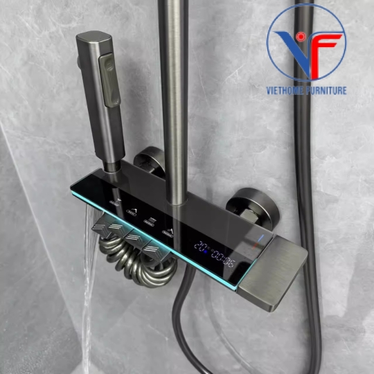 SEN CÂY TẮM ĐỨNG PHUN MƯA 2 ĐƯỜNG NƯỚC NÓNG LẠNH NÚT PHÍM ĐÀN CÓ ĐÈN LED HIỆN NHIỆT ĐỘ CAO CẤP