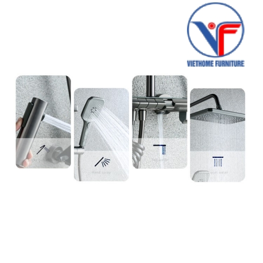 SEN CÂY TẮM ĐỨNG PHUN MƯA 2 ĐƯỜNG NƯỚC NÓNG LẠNH NÚT PHÍM ĐÀN CÓ ĐÈN LED HIỆN NHIỆT ĐỘ MẶT KÍNH CAO CẤP