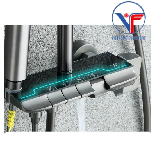 SEN CÂY TẮM ĐỨNG PHUN MƯA 2 ĐƯỜNG NƯỚC NÓNG LẠNH NÚT PHÍM ĐÀN CÓ ĐÈN LED HIỆN NHIỆT ĐỘ MẶT KÍNH CAO CẤP