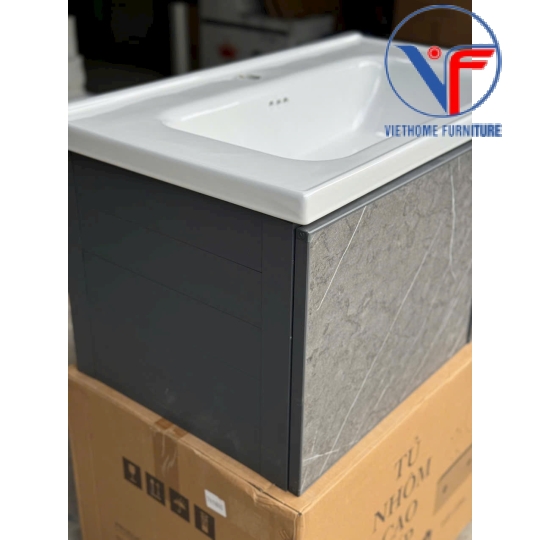 Bộ tủ lavabo nhôm kèm tủ gương màu xám size 60cm