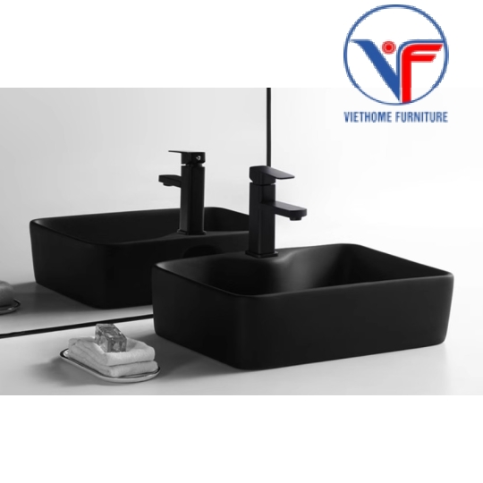 LAVABO - CHẬU RỬA MẶT ĐẶT BÀN HÌNH VUÔNG ĐEN MỜ