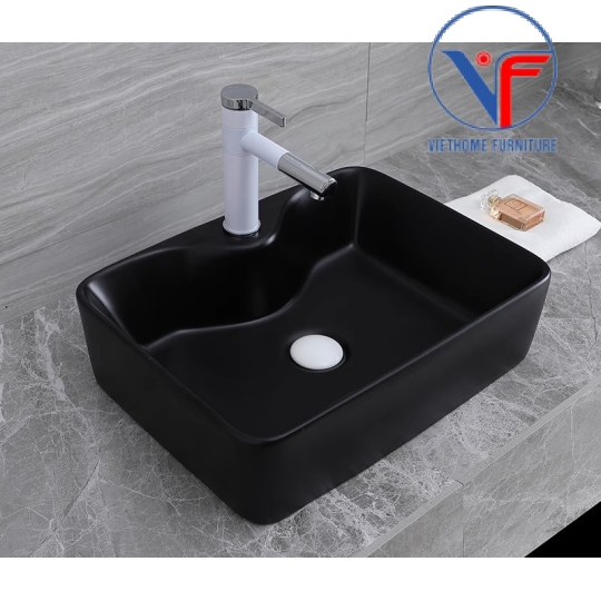LAVABO - CHẬU RỬA MẶT ĐẶT BÀN HÌNH VUÔNG ĐEN MỜ
