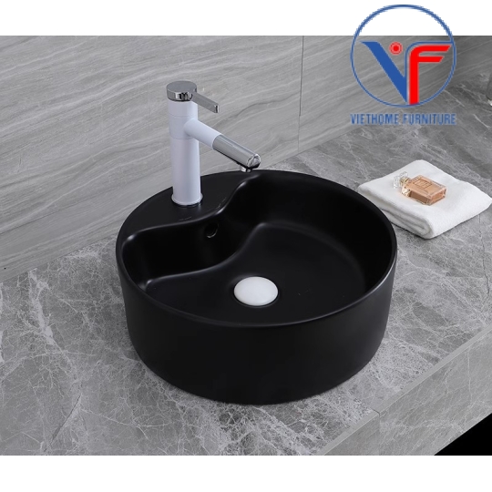 LAVABO - CHẬU RỬA MẶT ĐẶT BÀN HÌNH TRÒN ĐEN MỜ