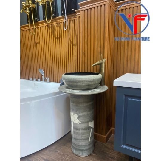 Lavabo Sứ Trụ Đứng Đặt Sàn Nghệ Thuật Cổ Điển LB:DC04