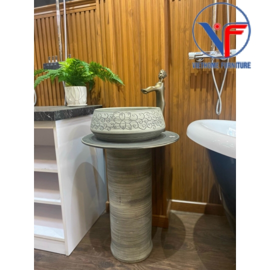 Lavabo Sứ Trụ Đứng Đặt Sàn Nghệ Thuật Cổ Điển LB:DC01
